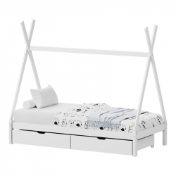 Παιδικό κρεβάτι Lalitto τ.Montessori με 2 συρτάρια pakoworld ξύλο πεύκου σε λευκή απόχρωση 90x190εκ