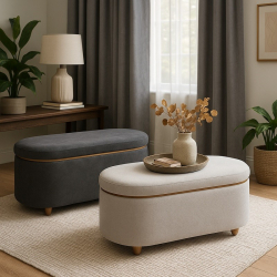 Σκαμπό μπαούλο Tara Inart σετ 2 τεμ βελούδο ύφασμα σε σκούρη γκρι και ανθρακί απόχρωση (110x45x48εκ)