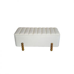 Σκαμπό μπαούλο Daph Inart σετ 2 τεμ βελούδο ύφασμα σε μπεζ και λευκή απόχρωση (110x46x45εκ)