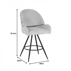 Σκαμπό μπαρ περιστρεφόμενο Morea pakoworld μπουκλέ ύφασμα σε μαύρη απόχρωση με μαύρα μεταλλικά πόδια 68x66x82.5εκ