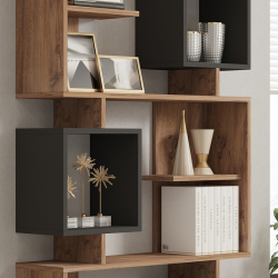 Βιβλιοθήκη Cubix pakoworld σε sonoma-ανθρακί απόχρωση 90x24,6x171,90εκ