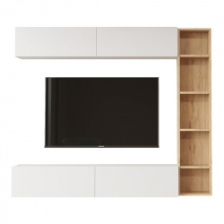 Σύνθετο σαλονιού Compo επιτοίχιο pakoworld σε φυσικό-λευκό απόχρωση 169,10x25,8x143.5εκ