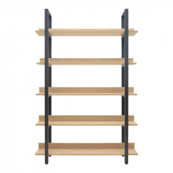 Βιβλιοθήκη Almond pakoworld σε oak-μαύρη απόχρωση 120x29x185εκ