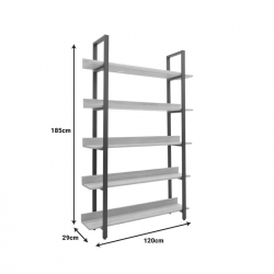 Βιβλιοθήκη Almond pakoworld σε oak-μαύρη απόχρωση 120x29x185εκ