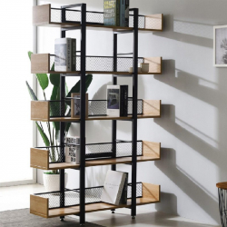 Βιβλιοθήκη Musha pakoworld μέταλλο μαύρο με oak απόχρωση 120x22x185εκ