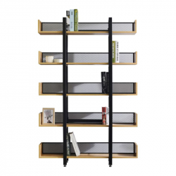 Βιβλιοθήκη Musha pakoworld μέταλλο μαύρο με oak απόχρωση 120x22x185εκ