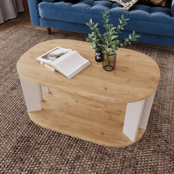 Τραπέζι Solka pakoworld σε oak απόχρωση με ανοιχτό γκρι 90x56x40εκ