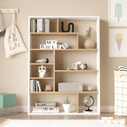 Βιβλιοθήκη Decora pakoworld σε φυσικό-λευκό απόχρωση 90x22x123.6εκ