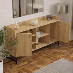 Μπουφές Delta pakoworld σε oak απόχρωση με μαύρα μεταλλικά πόδια 160x40x85εκ