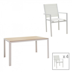 Τραπεζαρία Nares-Moly σετ 5τεμ pakoworld αλουμίνιο-textilene λευκό plywood φυσικό