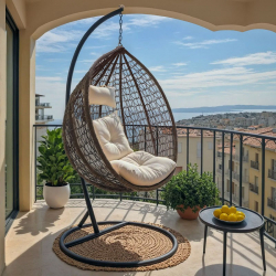 Κούνια Zafer pakoworld μέταλλο-pp καφέ-μαξιλάρι μπεζ (106x103x200εκ)