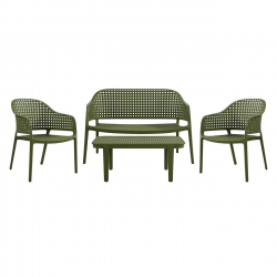 MALAGA Set Σαλόνι Κήπου 4τεμ, PP-UV Πράσινο  2 Πολυθρ+1 Καναπ+1 Τραπεζάκι