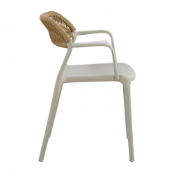 DOLLI Πολυθρόνα Στοιβαζόμενη, PP-UV Γκρι, Rope Wicker Φυσικό  56x52x78cm