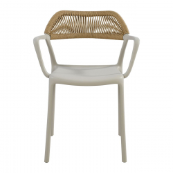 DOLLI Πολυθρόνα Στοιβαζόμενη, PP-UV Γκρι, Rope Wicker Φυσικό  56x52x78cm