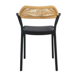 DOLLI Πολυθρόνα Στοιβαζόμενη, PP-UV Μαύρο, Rope Wicker Φυσικό  56x52x78cm