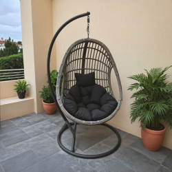 Κούνια φωλιά με βάση Cungo pakoworld μέταλλο - pe rattan σε γκρι απόχρωση 125x105x195εκ