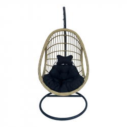 Κούνια φωλιά με βάση Cungo pakoworld μέταλλο μαύρο- pe rattan μπεζ με μαύρο μαξιλάρι 125x105x195εκ