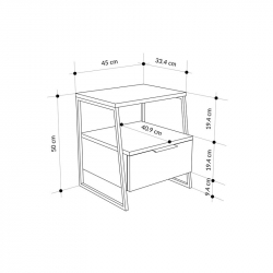 Κομοδίνο Johana pakoworld μαύρο-λευκό 45x40x50εκ