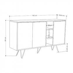 Μπουφές Clara pakoworld σε μόκα-ανθρακί απόχρωση 142x35,6x83εκ