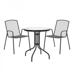 Τραπεζαρία Watson-Pomedon pakoworld σετ 3τεμ μέταλλο σε μαύρη απόχρωση (60x60x70εκ)