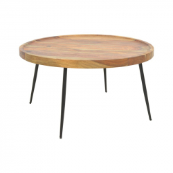 Τραπέζι Tavolo pakoworld μασιφ ξύλο sheesham σε καρυδί απόχρωση με μαύρα μεταλλικά πόδια Φ75x39εκ