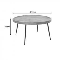 Τραπέζι Tavolo pakoworld μασιφ ξύλο sheesham σε καρυδί απόχρωση με μαύρα μεταλλικά πόδια Φ75x39εκ