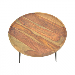 Τραπέζι Tavolo pakoworld μασιφ ξύλο sheesham σε καρυδί απόχρωση με μαύρα μεταλλικά πόδια Φ75x39εκ