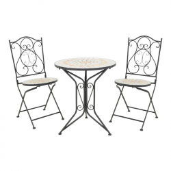 Τραπεζαρία Sellis pakoworld σετ 3τεμ μωσαικό-μέταλλο μαύρο (60x60x70εκ)