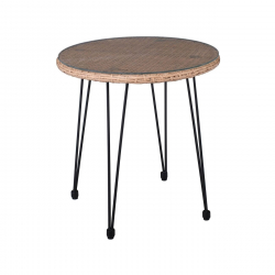 SALSA Τραπέζι Μέταλλο Βαφή Μαύρο, Wicker Φυσικό  Φ52cm H.53cm