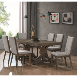 KING Set Τραπεζαρία Ξύλινη Σαλονιού: Τραπέζι+6 Καρέκλες, Antique Grey, Ύφασμα Αν.Γκρι  Table200x100x75 -Chair51x63x99