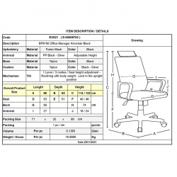 BF9100 Πολυθρόνα Γραφείου Διευθυντή, Mesh Μαύρο, Μπράτσα up-down  65x62x114/122cm