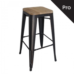 RELIX Wood Σκαμπό Bar-Pro, Μέταλλο Βαφή Antique Black, Απόχρωση Ξύλου Natural Oak  43x43 H.76cm
