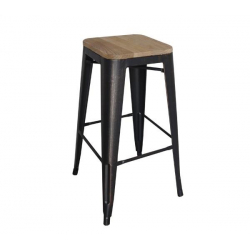 RELIX Wood Σκαμπό Bar-Pro, Μέταλλο Βαφή Antique Black, Απόχρωση Ξύλου Natural Oak  43x43 H.76cm