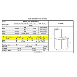 MARTIN Καρέκλα Τραπεζαρίας Metal Cross Ξύλο, PP Sand Beige, Αμοντάριστη Ταπετσαρία  48x56x82cm