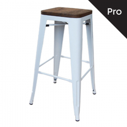 RELIX Wood Σκαμπό Bar-Pro, Στοιβαζόμενο, Μέταλλο Βαφή Άσπρο, Κάθισμα Dark Oak  43x43 H.76cm