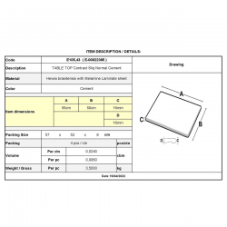 Contract Sliq Normal Επιφάνεια Τραπεζιού τ.Werzalit, Απόχρωση Cement  50x55cm/16mm