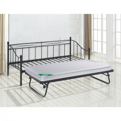 MARIN Set: Daybed (για στρώμα 90x190) + Βοηθητικό Κρεβάτι με Στρώμα 185x85 Μέταλλο Μαύρο  Κρεβάτια:198x97x93+185x85x36cm