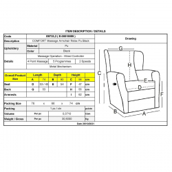 COMFORT Massage Πολυθρόνα Relax, Σαλονιού - Καθιστικού, PU Μαύρο  74x90x98cm