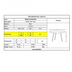 RAVEL Τραπεζάκι Βοηθητικό Χρώμιο - Γυαλί Clear Tempered  Φ50cm H.58cm