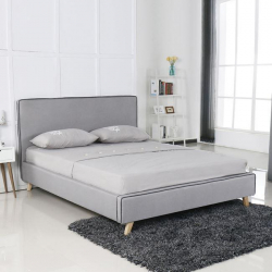 MORISSON Κρεβάτι Διπλό, για Στρώμα 160x200cm, Ύφασμα Ανοιχτό Γκρι  171x216x108cm