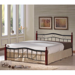 VICTOR Κρεβάτι Διπλό για Στρώμα 150x200cm, Μέταλλο Βαφή Μαύρο, Ξύλο Καρυδί  155x212x92cm