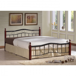 VICTOR Κρεβάτι Διπλό για Στρώμα 140x190cm, Μέταλλο Βαφή Μαύρο, Ξύλο Καρυδί  145x202x92cm