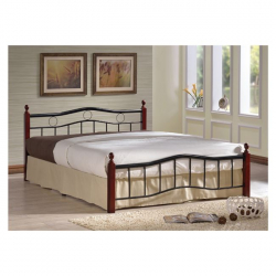 VICTOR Κρεβάτι Διπλό για Στρώμα 140x190cm, Μέταλλο Βαφή Μαύρο, Ξύλο Καρυδί  145x202x92cm