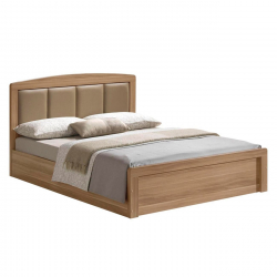 CALIBER Κρεβάτι Διπλό για Στρώμα 160x200cm, Απόχρωση Sonoma Oak, Κεφαλάρι Pu Μπεζ  168x210x100cm