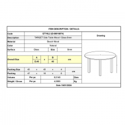 TARGET Τραπεζάκι Βοηθητικό Ξύλο - Γυαλί 8mm  Φ 40cm H.41cm