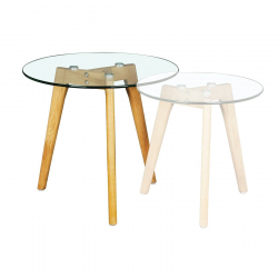 TARGET Τραπεζάκι Βοηθητικό Ξύλο - Γυαλί 8mm  Φ50cm H.46cm