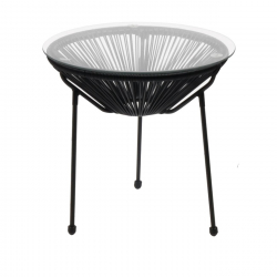 ACAPULCO Τραπεζάκι Μέταλλο Βαφή Μαύρο, Rattan Μαύρο  Φ50cm H.50cm