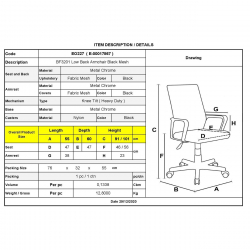 BF3201 Πολυθρόνα Γραφείου Χαμηλή Πλάτη - Mesh Μαύρο  55x60x91/101cm