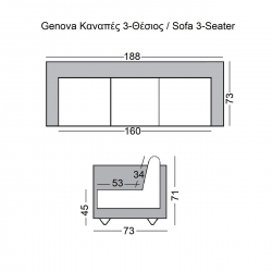 GENOVA Καναπές Σαλονιού Καθιστικού 3Θέσιος, Inox Pu Μαύρο  188x73x71cm