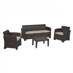 SAVANNA Set Σαλόνι Κήπου Βεράντας K/D, PP-UV Καφέ Μαξιλάρια Grey-White  Table+Sofa 3Seater+2 Armchairs